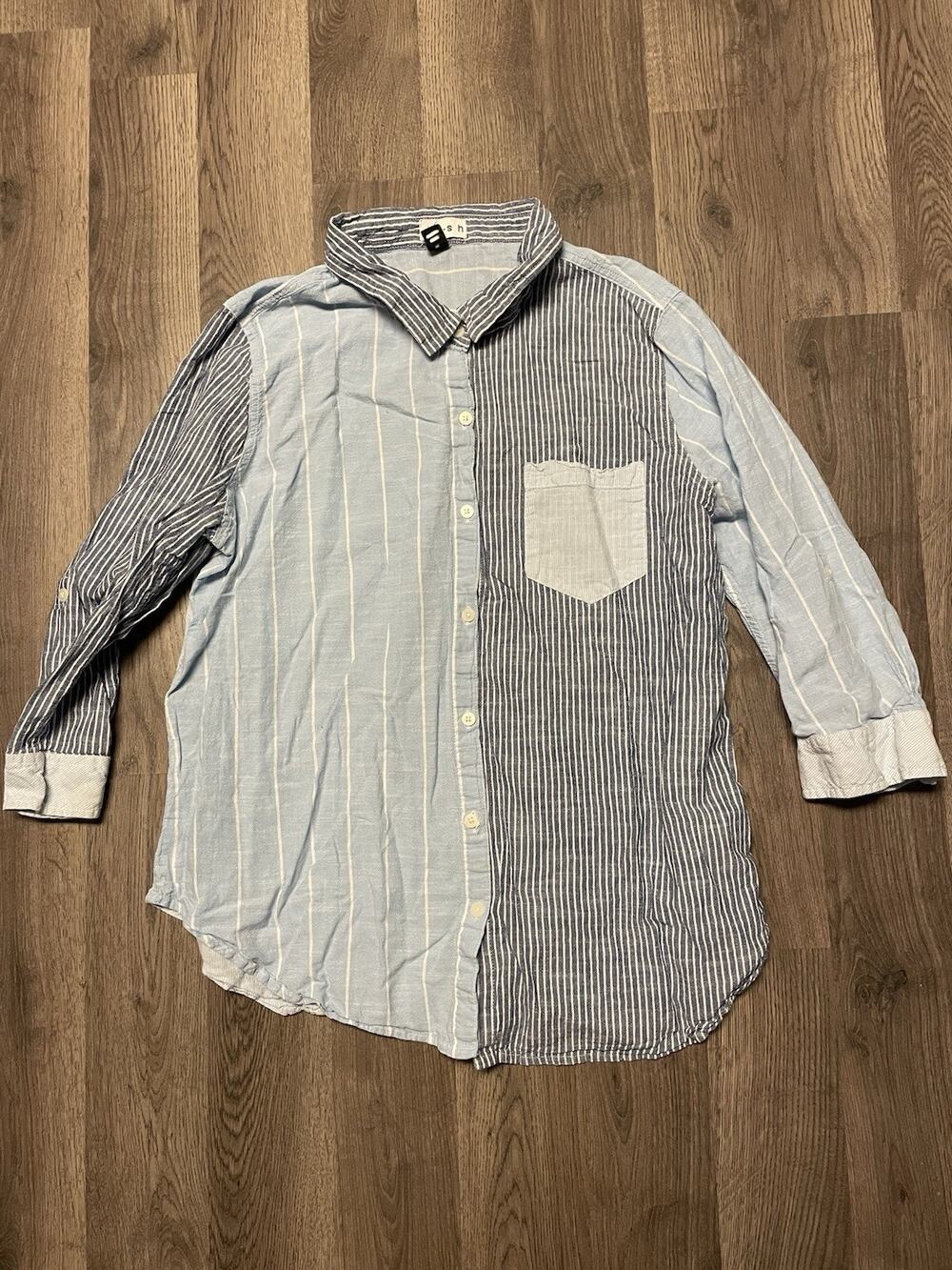 da-sh Mixed Stripe Patchwork Button Down Shirt Womens XL Blue White Cotton India